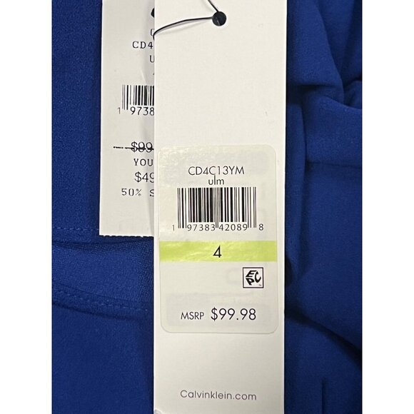 Calvin Klein Blue Ruffle Sleeve Sheath Dress Back Zip Closure Size 4 Women New - Picture 8 of 10
